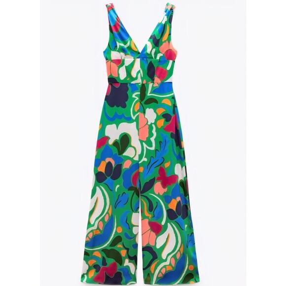 Zara floral boho colorful abstract print summer tropical jumpsuit size XS. - Picture 1 of 7